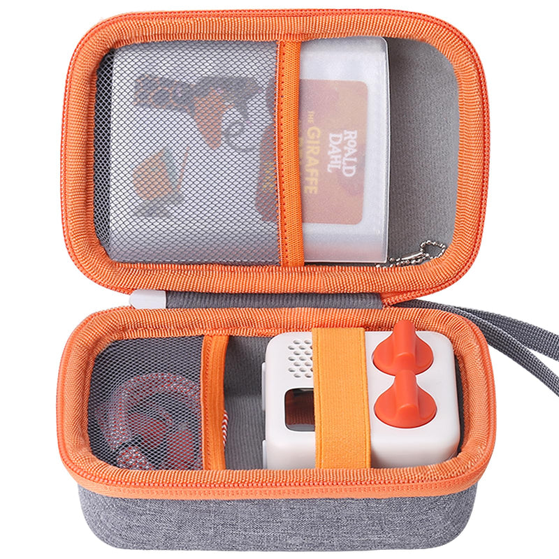 co2CREA Hard Case Compatible with Yoto Mini Kids Audio Music Player Children Speaker Plays Audiobook Cards Radio and Card Case Hold up to Yoto 36 Cards Grey Case and Orange Zipper