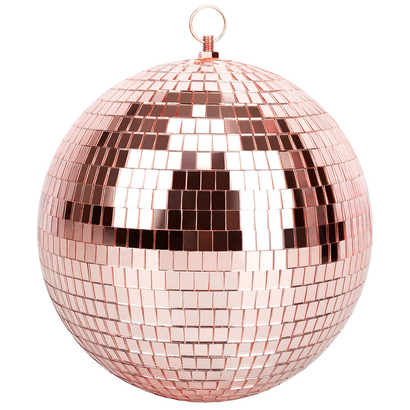 Mirror Ball for Disco DJ Club Party Wedding Home Decor, Muscab 8 Inch Disco Ball with Hanging Ring, Rose Gold