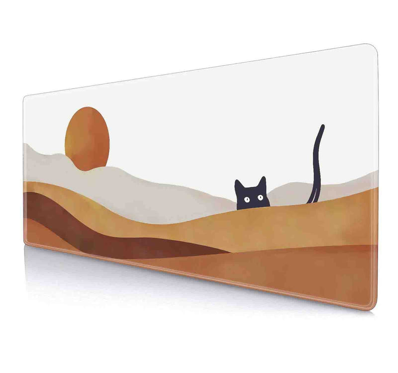 Large Gaming Mouse Pad, Desk Pad, Keyboard Mouse Mat Non-Slip Mousepad Rubber Base and Stitched Edges for Laptop Computer Office Desk Accessories, 31.5 X 11.8 Inch, Sunrise Mountain Black Cat