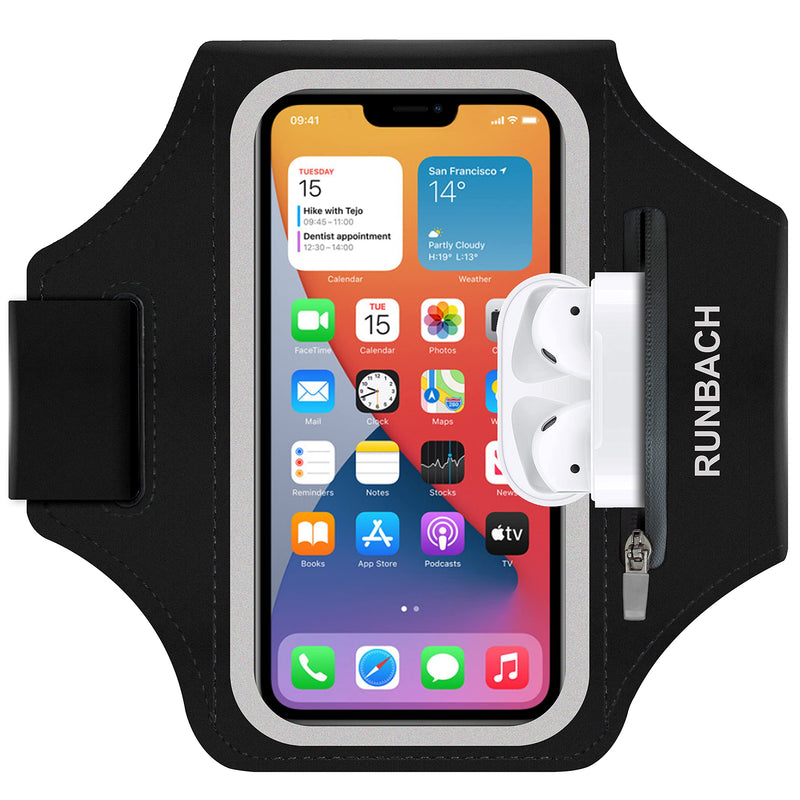 Armband for iPhone 15 Pro Max/15 Plus/iPhone 14 Pro Max/14 Plus/13,12,11 Pro Max/XS Max/iPhone 8/7 /6 Plus,Water Resistant Sport Armband with Zipper Slot for Airpods and Keys (Black) Black