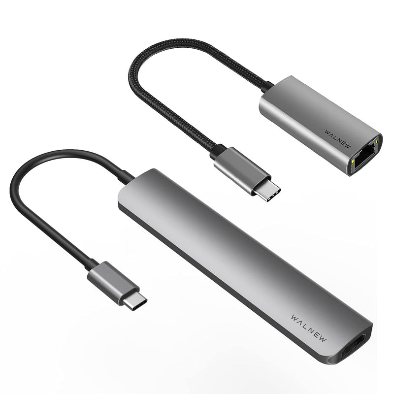 WALNEW USB C to Ethernet Adapter & 7-in-1 USB C Hub Bundle