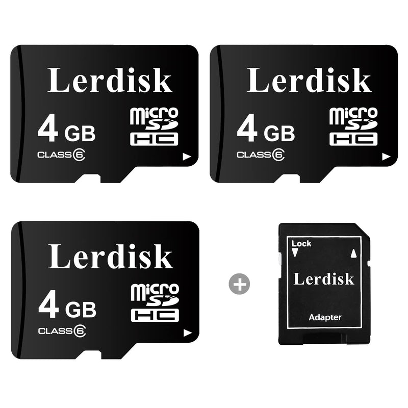 Lerdisk Factory Wholesale 3-Pack Micro SD Card 4GB Class 6 MicroSDHC in Bulk with SD Adapter Produced by 3C Group Authorized Licencee (4GB) 4GB Class6