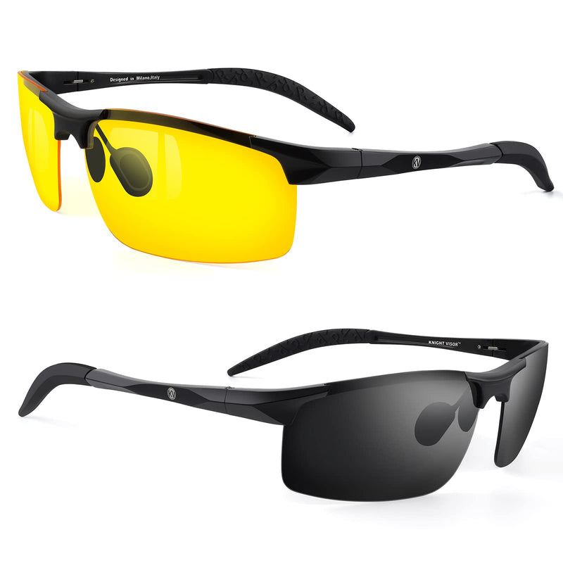 [AUSTRALIA] - BLUPOND Set of 2 HD Day and Night Driving Glasses - Polarized Sunglasses and Yellow Night Vision Glasses With Car Clip Holder 1 Yellow Lens + 1 Black Lens 