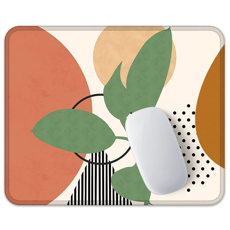 Auhoahsil Mouse Pad, Square Boho Anti-Slip Rubber Mousepad with Durable Stitched Edges for Gaming Work Office Laptop Computer Women Men Kids, Cute Custom Pattern, 12" x 9", Modern Abstract Art Leaves