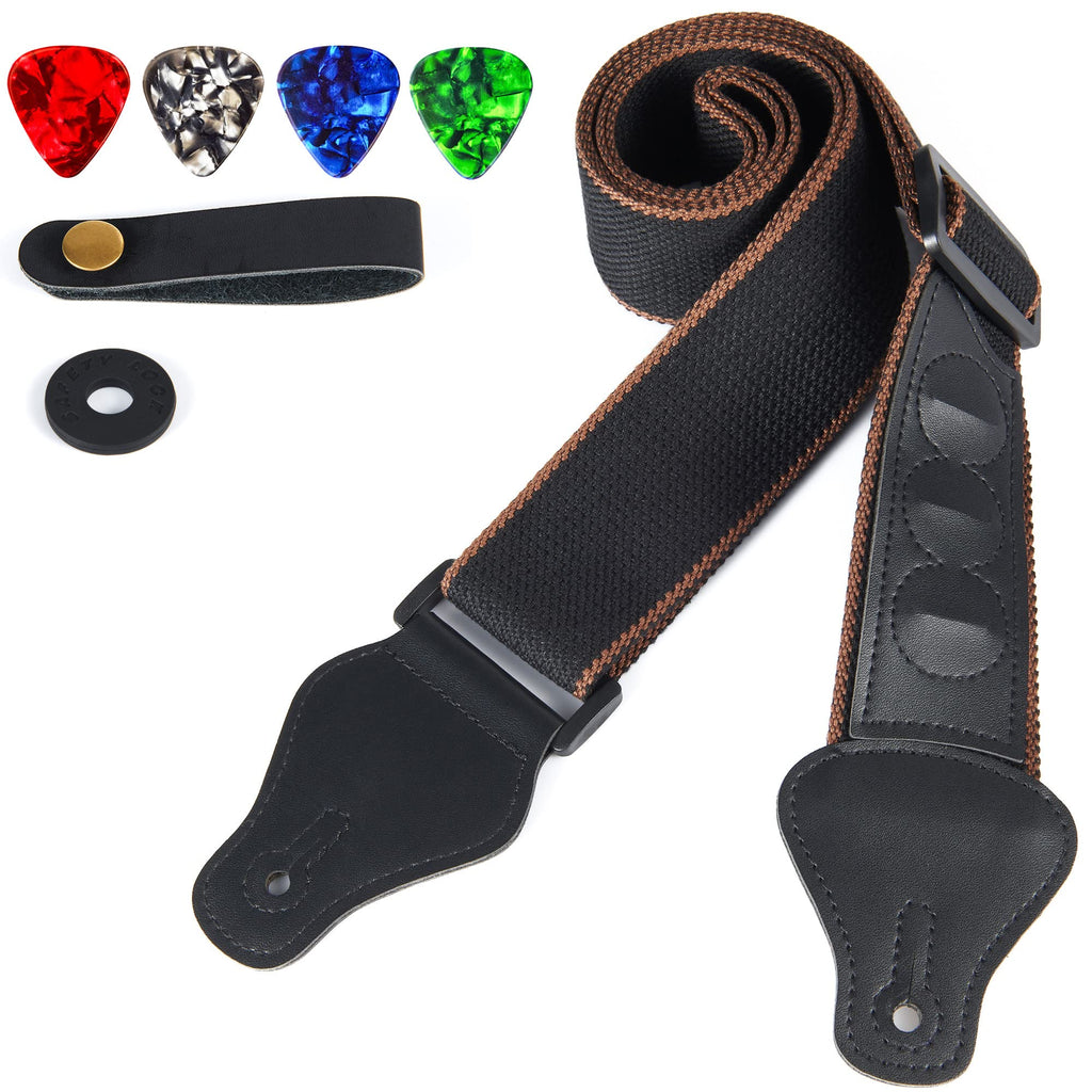 WOGOD Guitar Strap - Acoustic Electric Guitar Straps,Bass Guitar Strap with 3 Guitar Picks Holder Ends Guitar Strap With3 Pick Holder-black