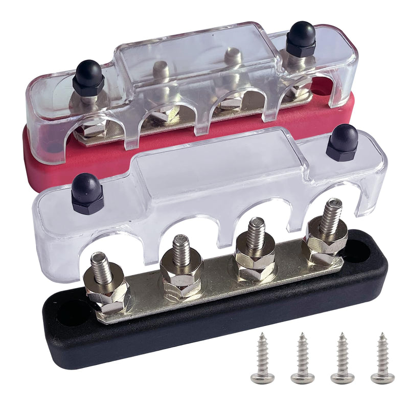 4 Terminals Bus Bar, Ampper 4.2" Power/Ground Distribution Block Brass Battery BusBar Junction for Car Vehicle Rv Truck Marine Boat Audio Amplifier and More (Red & Black) Red & Black 4.2" 4 Stud