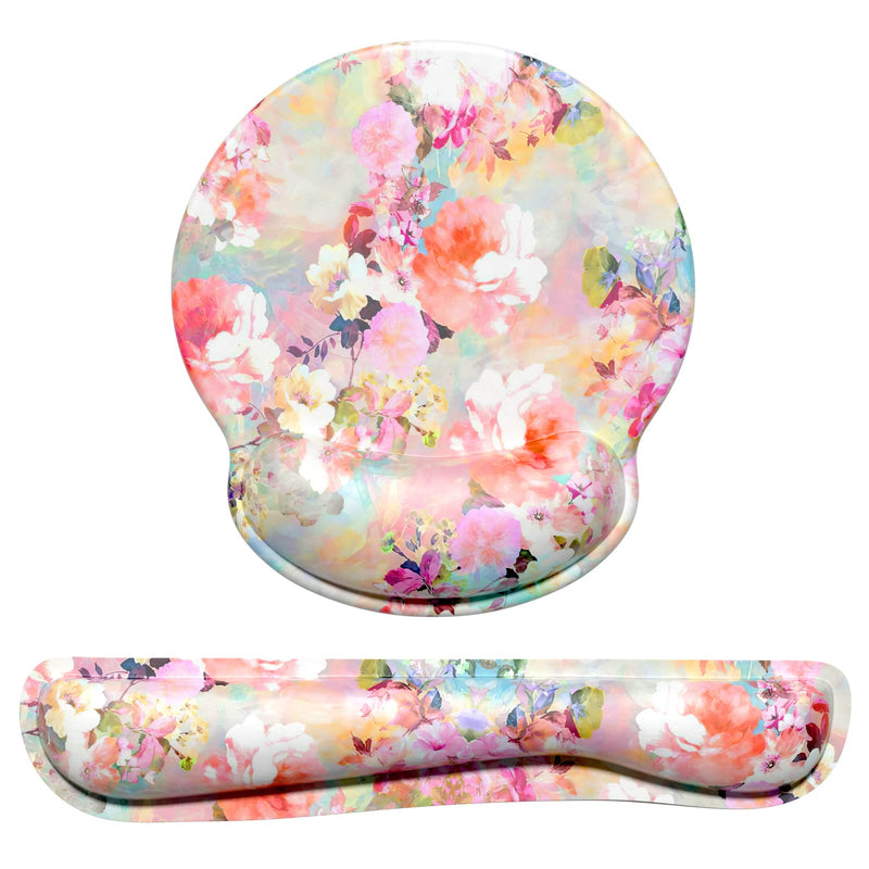 Dapesuom Keyboard Wrist Rest and Mouse Pad with Support, Memory Foam Rests for Set, Ergonomic Non Slip Base Easy Typing & Pain Relief, Peonies Floral, Pink Floral Pink Peonies Floral