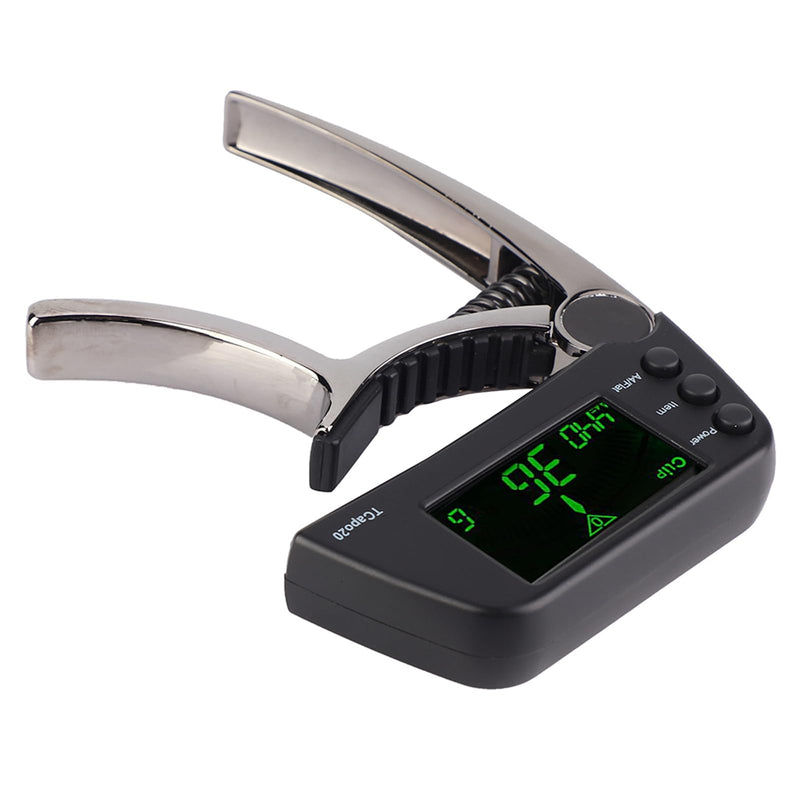 Guitar Capo Tuner, 2 in 1 Clip On Capo with Digital Tuner for Guitar and Bass Zinc Alloy Built in Tuner Chromatic Tuner with LCD Display (Plating bronze) Plating bronze