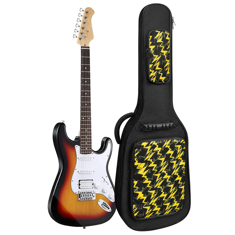 LETSROCK 38 40 41 Inch Electric Guitar Bag Case 0.38 inch Waterproof Thick Padding with Neck Strap Adjustable Shoulder Strap Waterproof Yellow Lightning Shape&Black Electric Guitar Gig Bag Yellow&Black