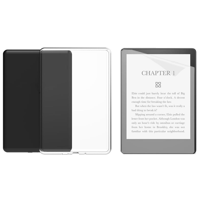 6.8" Clear Case Screen Protector for All New Kindle Paperwhite (11th Generation 2021) and Amazon Paperwhite Signature Edition, Soft Transparent Cover E-Reader Cases Covers, TPU Skin Bumper Back Shell