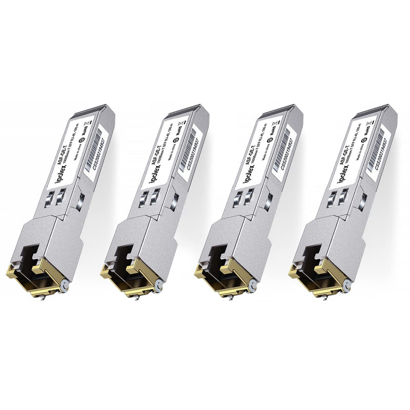 ipolex 4 Pack Gigabit SFP to RJ45 Copper SFP Transceiver, 1.25G SFP-T Copper Ethernet Module, 1000Base-T Mini GBIC for Ubiquiti UF-RJ45-1G, Mikrotik, Intel, Fortinet, Netgear (CAT5e/6/6a,100m) 1)1G-T: 100m