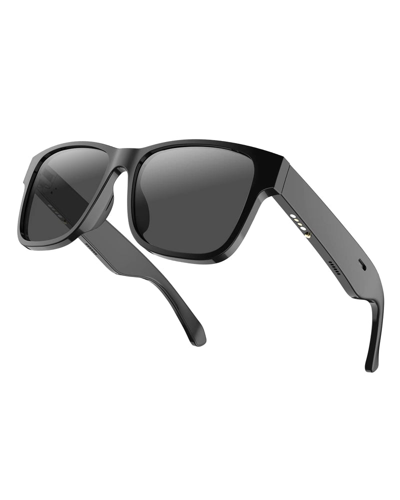 RUIMEN Bluetooth Audio Smart Glasses for Men Women, Smart Sunglasses with Speakers and Mics Open Ear Music Hands-Free Calling, Volume Control, Anti-UV Lens, IP4 Waterproof Classic Black Standard Size