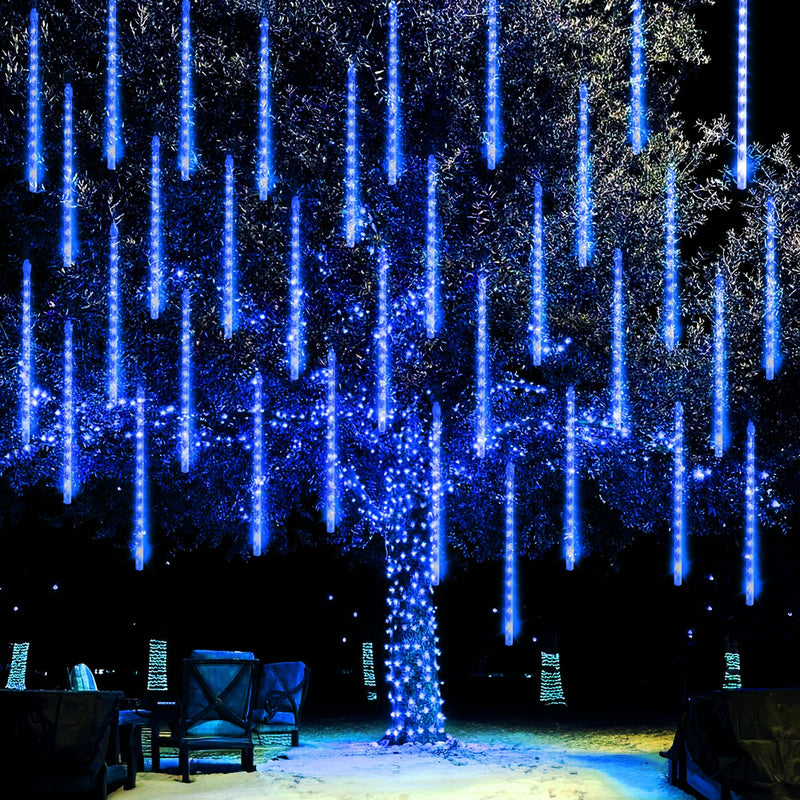 Dazzle Bright 864LED Christmas Light, Meteor Shower Rain Lights 11.8 Inch 24 Tubes, Waterproof Plug in Falling Rain Lights Christmas Decorations for Xmas Bushes Tree Yard Party (Blue) Blue 864 LED