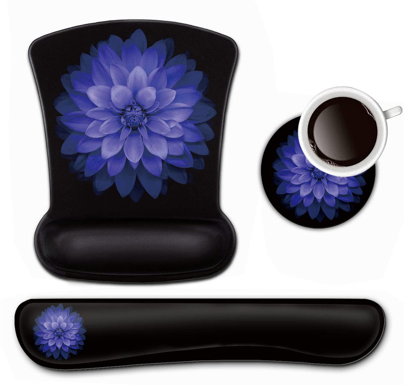 Keyboard Wrist Rest and Mouse Pad Wrist Support Set ,Purple Flowers Ergonomic Gel Mouse Pad ,Easy Typing Pain Relief, Memory Foam Keyboard Mousepad Set with Coasters Bf-mouse Pad-3-21