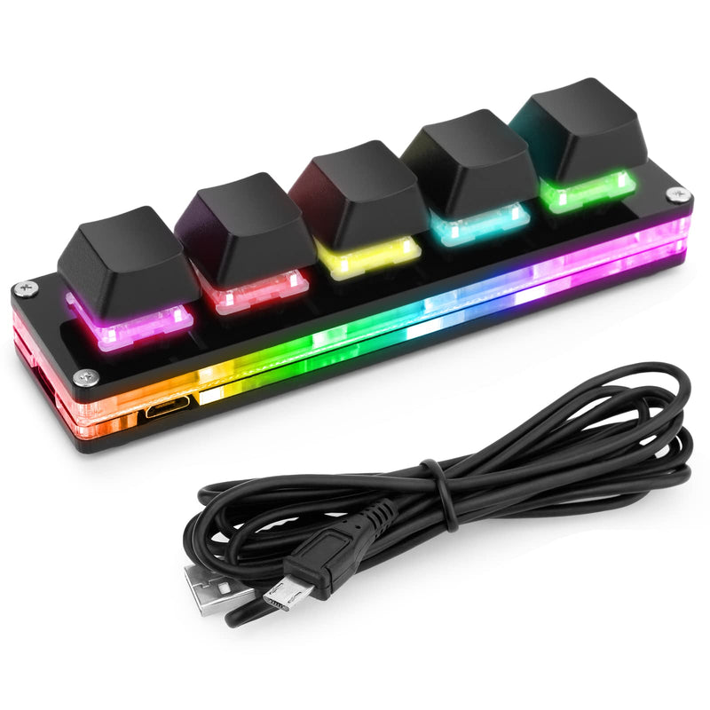 Ecarke Black 5 Keys Mini Macro Mechanical Keyboard Gaming Keypad with USB Data Cable for Windows Mac OSU HID Standard KeyboardUpgrade Cherry Shaft（Upgrade Cherry Shaft & RGB LED）