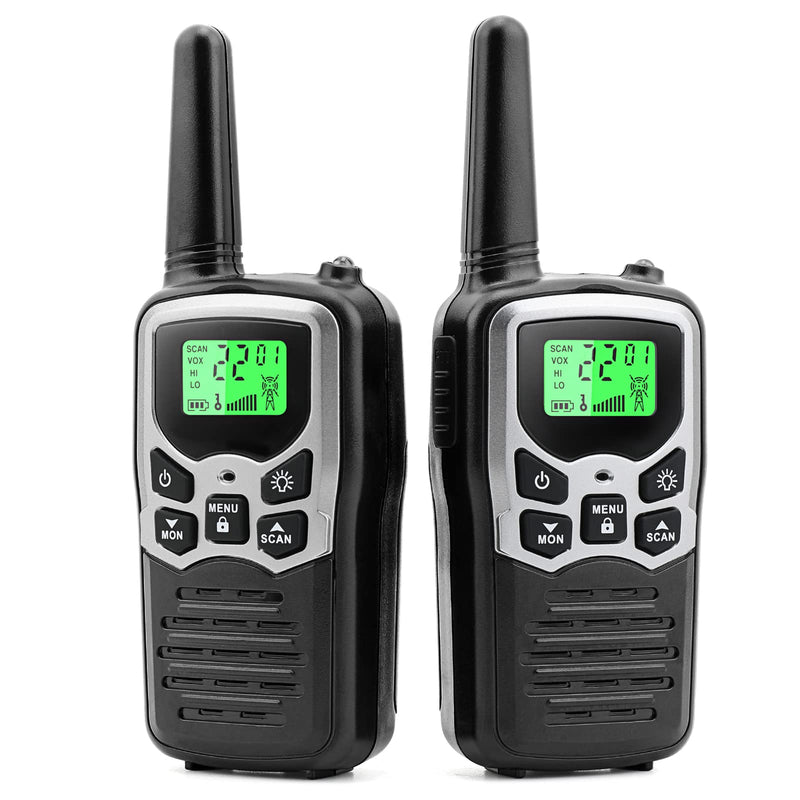 Walkie Talkies,MOICO Long Range Walkie Talkies for Adults Two-Way Radios with 22 Channels FRS VOX Scan LCD Display with LED Flashlight for Field, Survival Biking Hiking Camping 2 Pack (Silver) Silver
