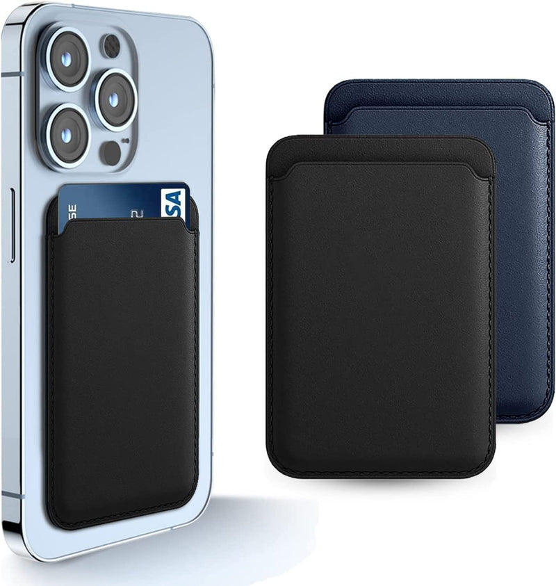 [2 Pack] Magnetic Card Holder Wallet for iPhone 15/14/13/12 Series with Magsafe, Leather Wallet for iPhone 15 14 Pro Max Plus Model, Mag-Safe Wallet for iPhone 13 12 Pro Max Mini Model, Black Blue BlackBlue