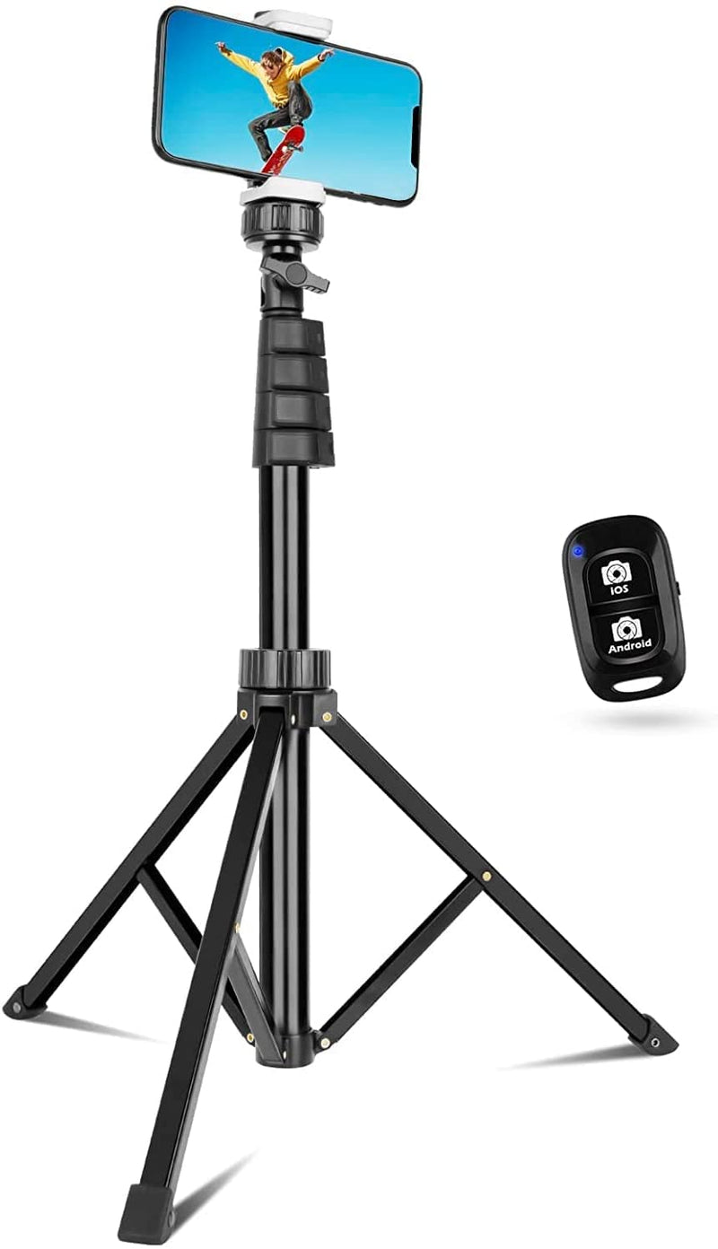 SENSYNE 62" Phone Tripod & Selfie Stick, Extendable Cell Phone Tripod Stand with Wireless Remote and Phone Holder, Compatible with iPhone Android Phone, Camera 62in Black