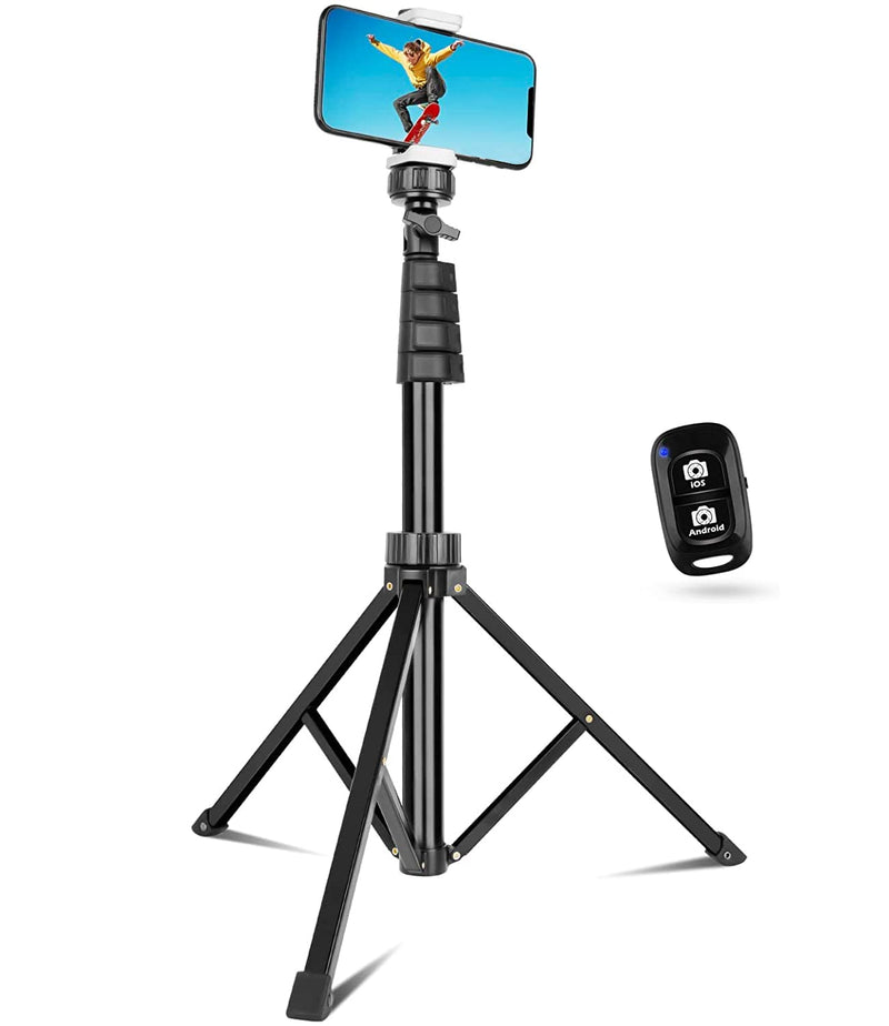 Sensyne 62" Phone Tripod & Selfie Stick, Extendable Cell Phone Tripod Stand with Wireless Remote and Phone Holder, Compatible with iPhone Android Phone, Camera (Black) 62in Black