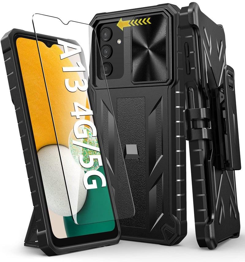 Case for Samsung Galaxy A13 5G: Military Grade Drop Proof Protection Rugged Protective A13 5G/4G Phone Cover with Belt Clip Holster Kickstand & Slide - Shockproof TPU Matte Textured Bumper - Black Matte Black