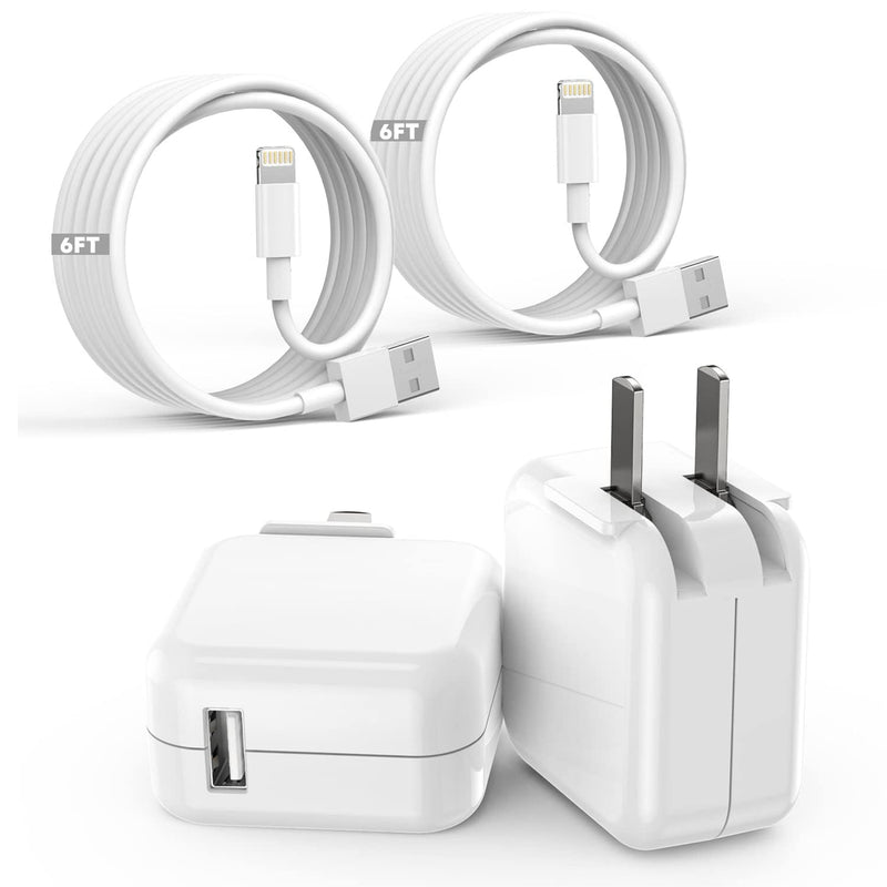 [AUSTRALIA] - iPad iPhone Charger Fast Charging [ Apple Certified ] 2Set 6FT USB to Lightning Cable iPad Cord with 12W Foldable Block iPhone Charging Travel Wall Plug Compatible with iPad, iPad Pro, iPad Air,iPhone 