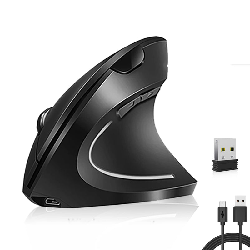 Vassink Wireless Mouse Ergonomic Mouse Rechargeable Vertical Optical Mice with USB Receiver, 6 Buttons 2.4GHz Adjustable DPI 800/1200/1600 for PC Computer,Laptop,etc（Black） Black2