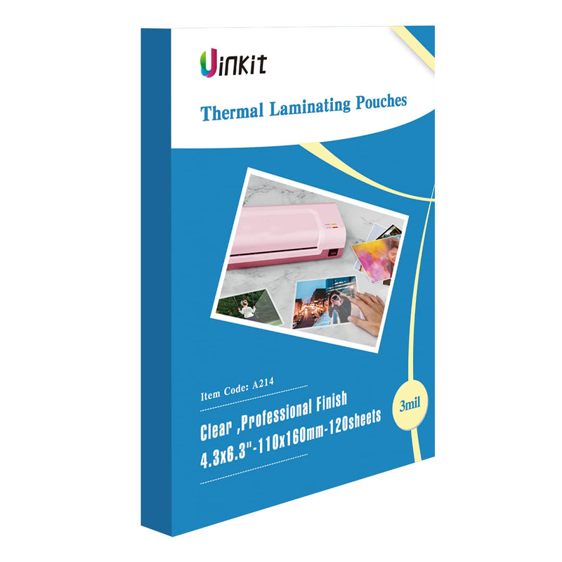 Uinkit 120Pack Thermal Laminating Pouches 3mil Laminating Sheets 4.3x6.3 inches for Sealed 4x6 Photo Card Documents, Glossy Clear Laminator Pouch Rounded Corner 4.3"x6.3"x120Pack-3Mil