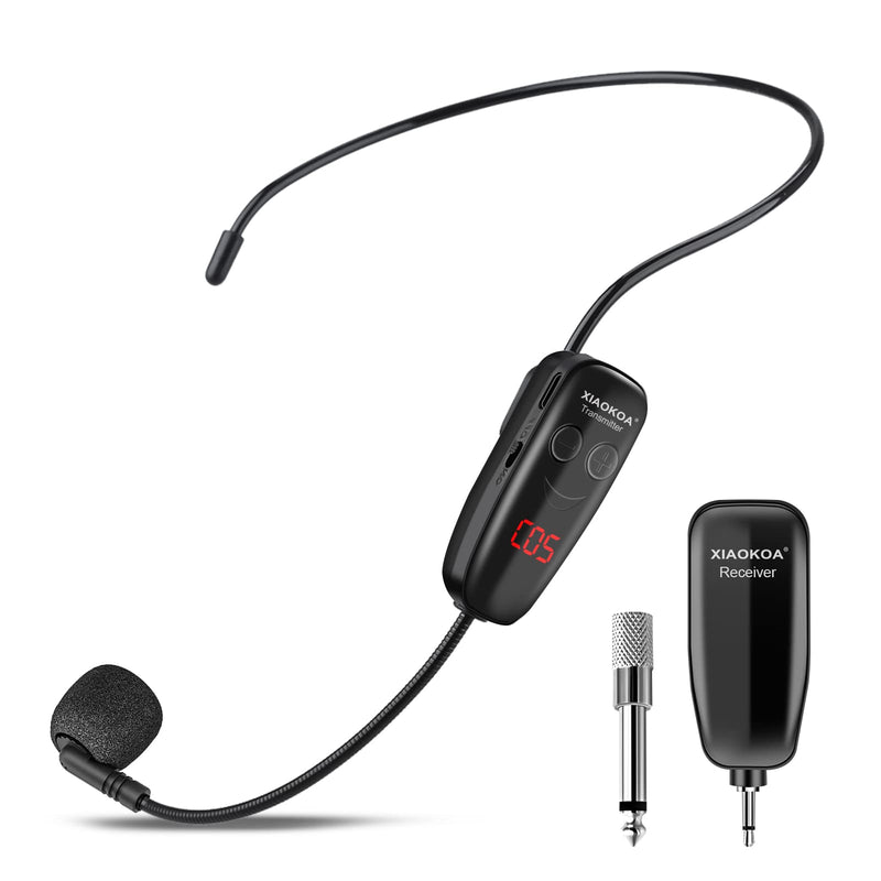 XIAOKOA Wireless Microphone Headset, UHF Head Mic Speaker System, Professional Voice Amplifier Headset Microphones, with LED Digital Display, for Teaching Fitness Instructor Tour Guide Black-B