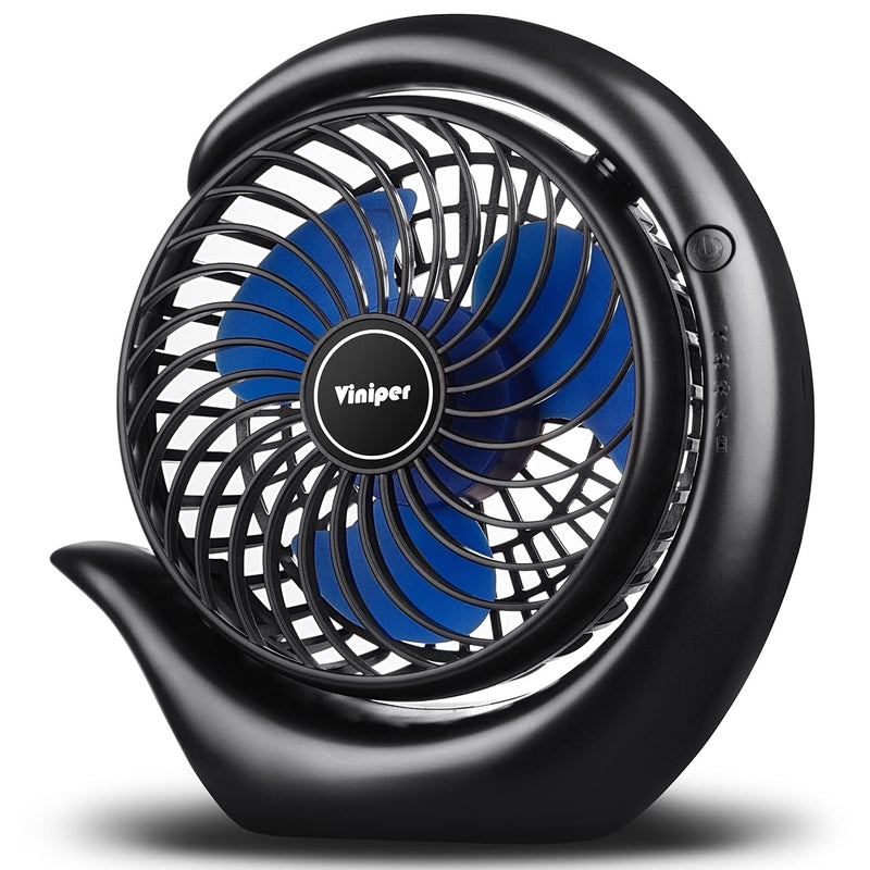 viniper Portable Rechargeable Fan, Small Desk Fan : 3 Speeds & 8-24 Hours Longer Working, 180° Rotation, Portable USB Battery Fan for Office/Home (Black-Blue) 6.2 inch Black blue