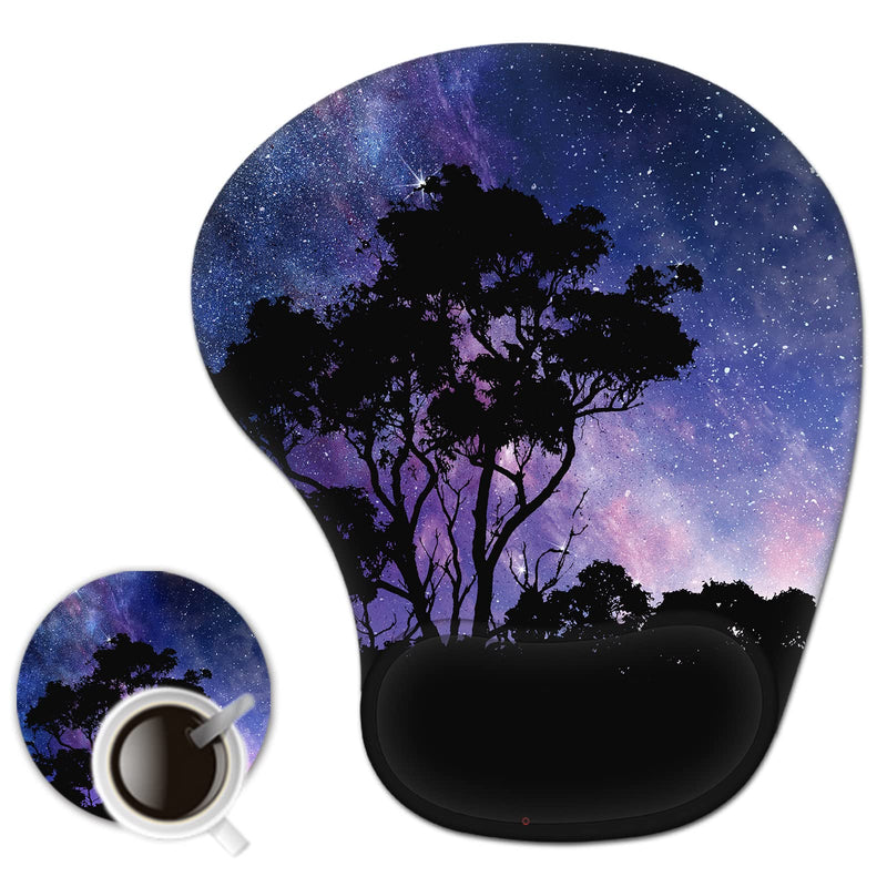 AIMSA Ergonomic Mouse Pad with Wrist Support Gel, Wrist Rest Pad Non-Slip PU Base Comfortable Laptop, Computer Mousepad for Office, Home, Easy Typing & Pain Relief, Tree Galaxy