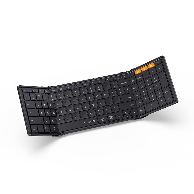 Foldable Bluetooth Keyboard, ProtoArc XK01 Folding Wireless Portable Keyboard with Numeric Keypad, Full-Size Travel Keyboard for Windows iOS Android Tablet PC Smartphone, Sync Up to 3 Devices, Black