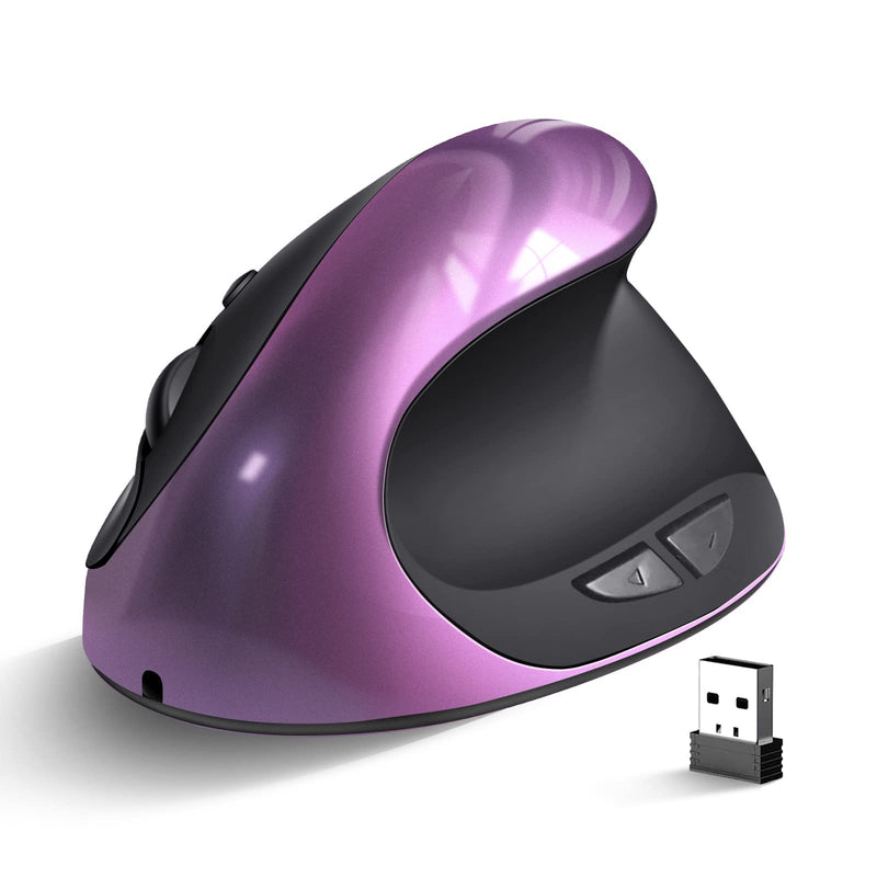 Ergonomic Mouse Wireless,Rechargeable Vertical Mouse with 6 Buttons 3 Adjustable 800/1200/1600 DPI for Laptop, Desktop, PC, MacBook (Purple) Purple
