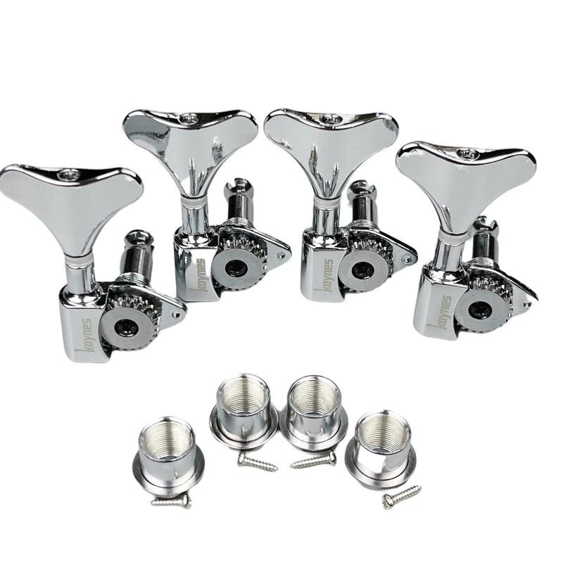 KAYNES 1:24 Ratio Silver Electric Bass Guitar Machine Heads Tuners Guitar Tuning Key Pegs Open Gear Replacement for Jazz Precision (4 for Right, Chrome) 4 for Right