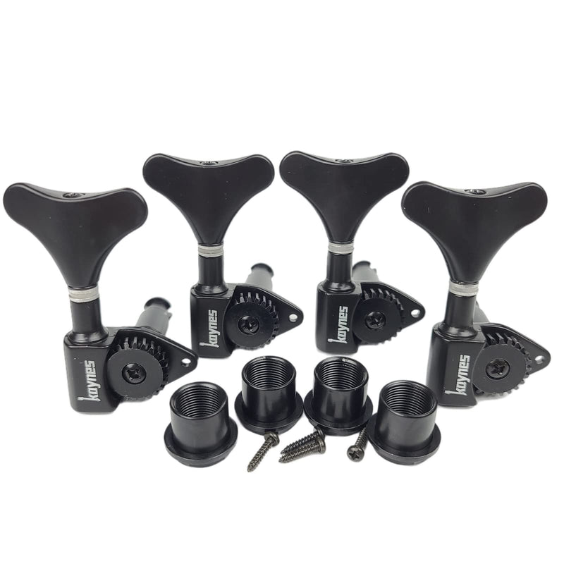 KAYNES 1:24 Ratio Electric Bass Guitar Machine Heads Tuners Guitar Tuning Key Pegs Open Gear Replacement for Jazz Precision (4 for Right, Black) 4 for Right