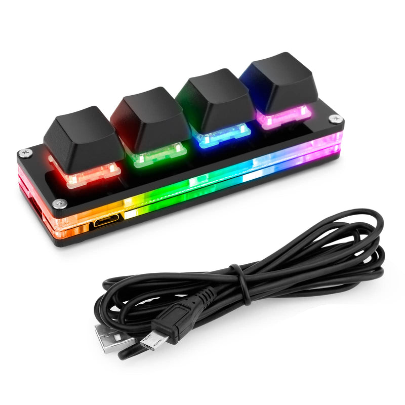 Ecarke Black Mini 4-Key Keypad Mechanical Gaming Keyboard, Set by Yourself Programming with 1.5m USB Data Cable（Upgrade Cherry Shaft & RGB LED）