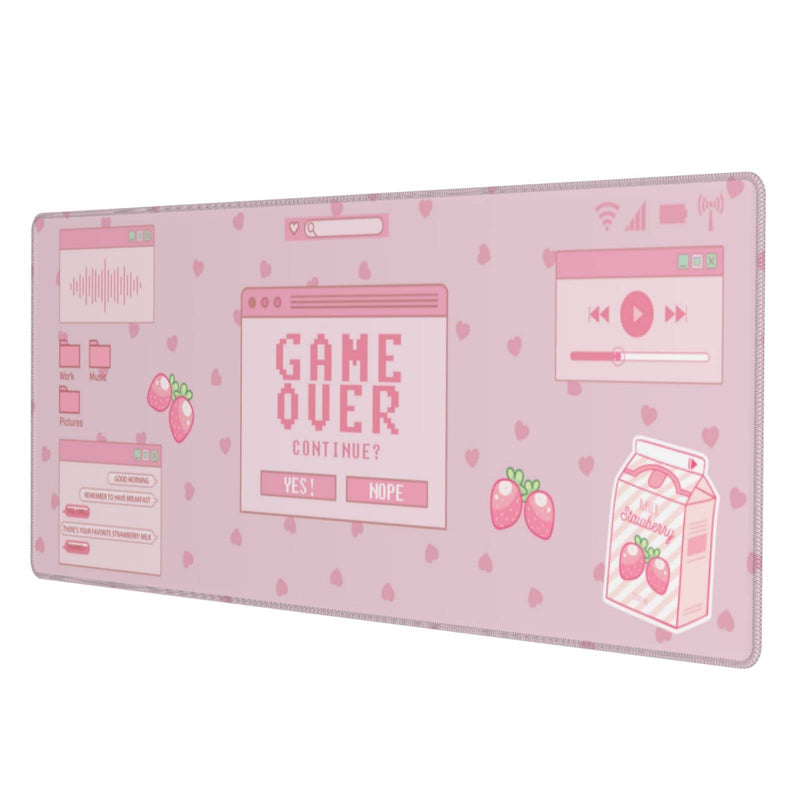 Pink Game Strawberry Milk Gaming Mouse Pad XL, Large Extended Mousepad Desk Pad, Long Nonslip Rubber Mice Mats Stitched Edges Playmat for Office Home Gamer, 31.5x11.8 Inch Pink Game Strawberry Milk