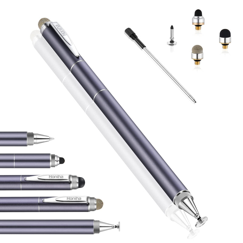 Universal Stylus Pens, Honiha High Precise Disc Stylus Pens for Touch Screens 4 in 1 Touch Screen Pen Capacitive Stylus Compatible with iPad, iPhone, Samsung, Android, Microsoft Tablets- Space Black