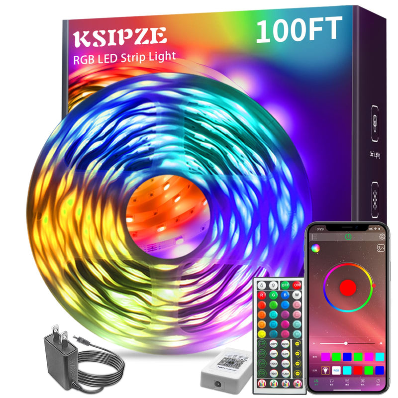 100ft Led Strip Lights RGB Music Sync Color Changing,Bluetooth Led Lights with Smart App Control Remote,Led Lights for Bedroom Room Lighting Flexible Home Décor 100FT