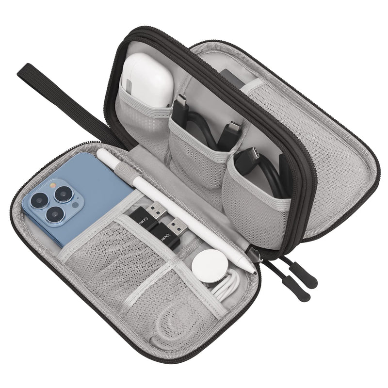 Elonbo Electronic Organizer, Travel Cable Pouch Bag Electronics Accessories Carry Case Portable Tech Gadgets, Double Layers All-in-One Storage Bags for Cables, Cord, Charger, Earphone, Black