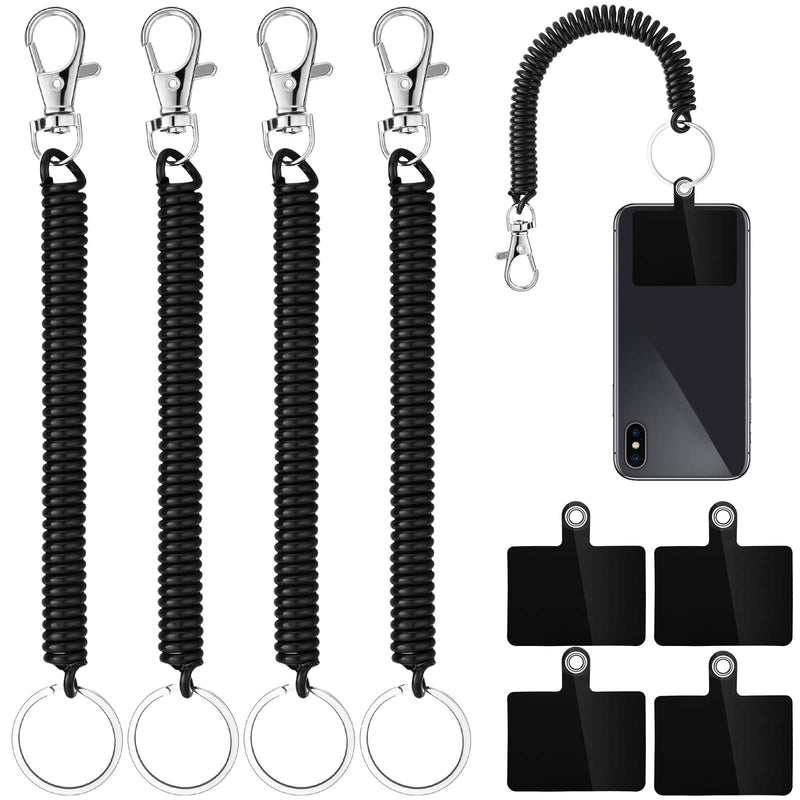 4 Sets Phone Lanyard Tether with Patch Phone Tether Phone Strap for Drop Protection Outdoor Hiking Cycling Climbing Black