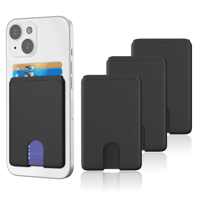 Senose Phone Card Holder, Silicone Anti Slip Out Phone Wallet Stick On Credit Card Holder, Id Card Pouch Compatible for iPhone 13/12 Pro Max Samsung Galaxy Smartphone, 3 Pack (Black) Black*3