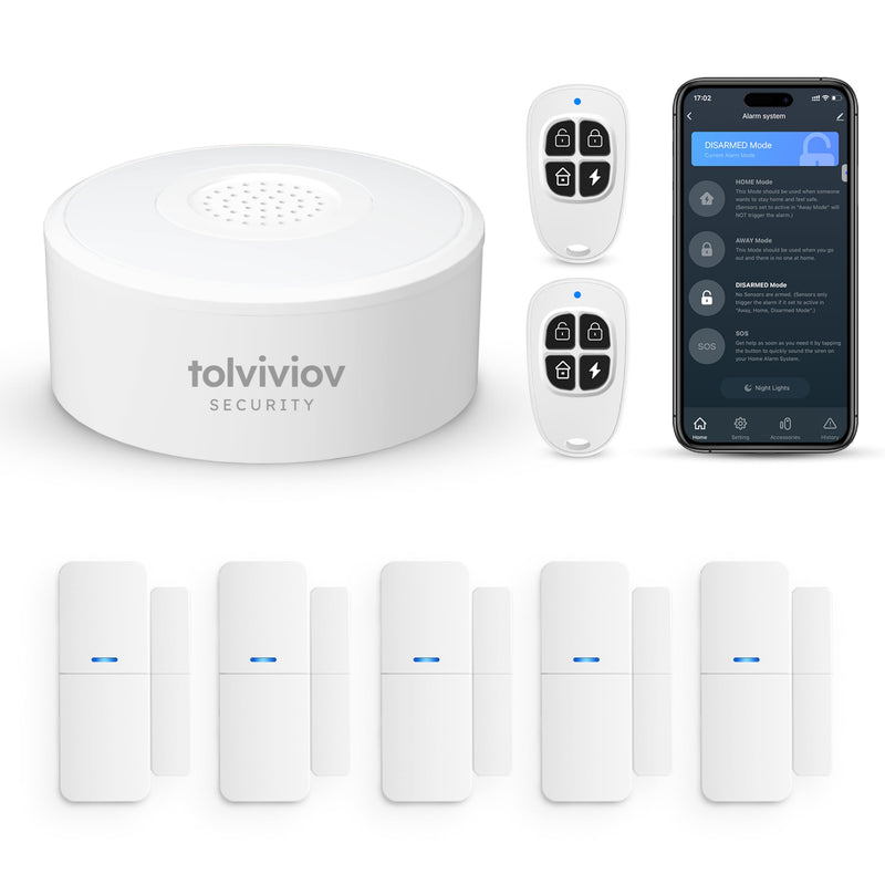 [AUSTRALIA] - WiFi Door Alarm System, Wireless DIY Smart Home Security System, with Phone APP Alert, 8 Pieces-Kit (Alarm Siren, Door Window Sensor, Remote), Compatible with Alexa, for House, Apartment by tolviviov White 8 