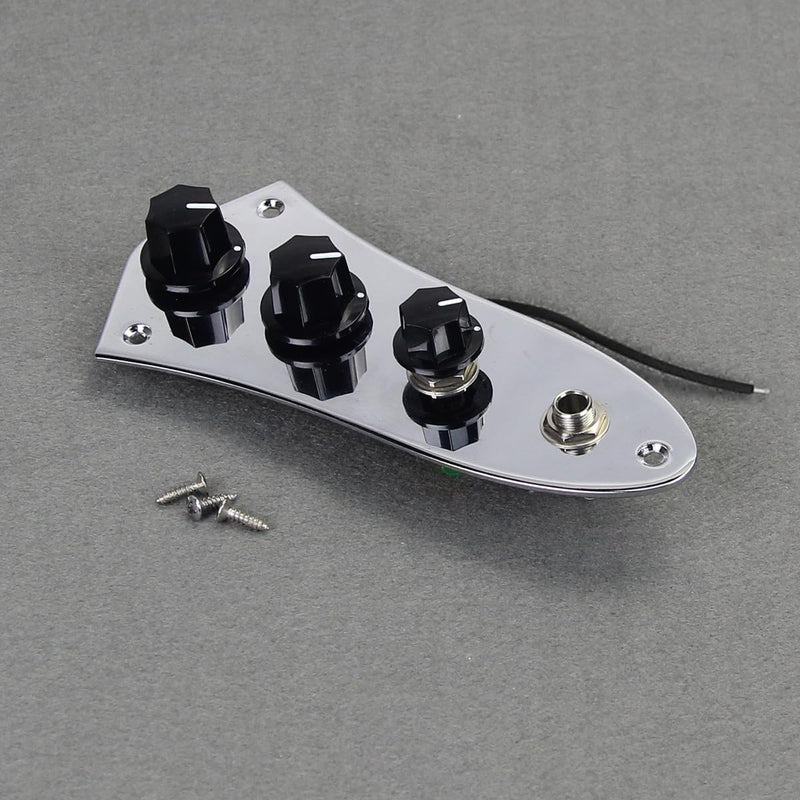 FLEOR Pre-wired Control Plate Fully Loaded Control Plate Wiring Harness Kit Chrome with Plastic Black Knobs for Fender Jazz Bass Part Chrome with Plastic Knob