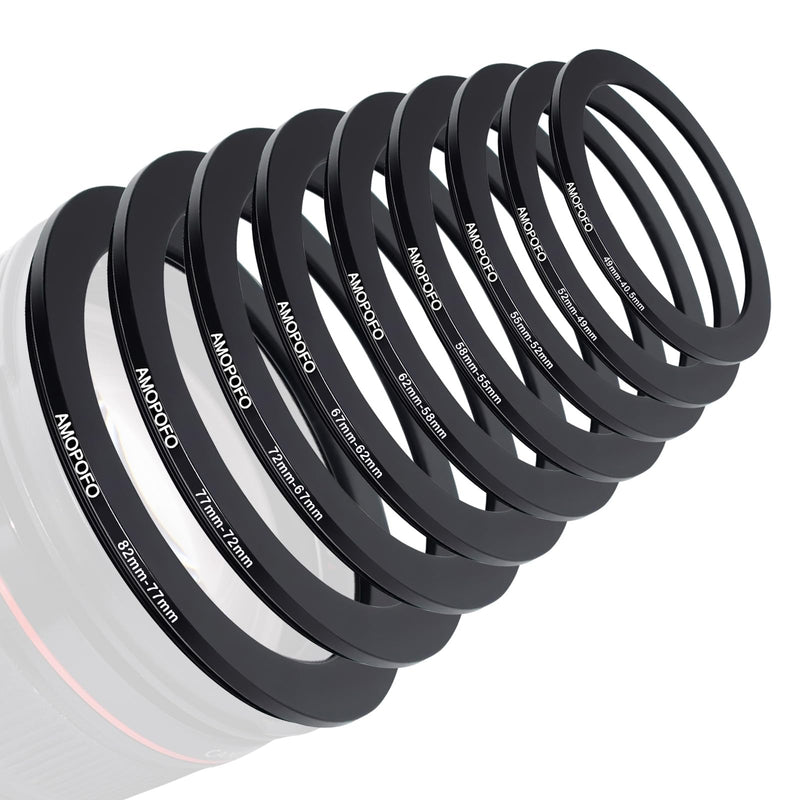 [AUSTRALIA] - 9pcs Step Down Ring Set,Camera Lens Adapter Ring 82-77mm/77-72mm/72-67mm/67-62mm/62-58mm/58-55mm/55-52mm/52-49mm/49-40.5mm.Made of CNC Machined Aluminum 
