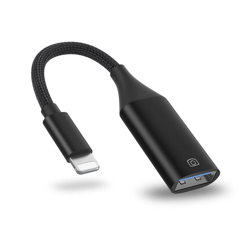 IVSHOWCO USB Camera Adapter for iPhone, USB OTG Cable Adapter for iPad Supports USB Flash Drive, Card Reader, Mouse, Keyboard, MIDI... Black