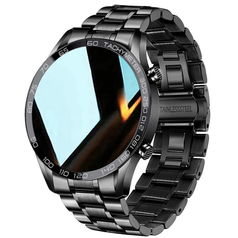 Men Smart Watch for Android iOS, Bluetooth Calls Voice Chat with Heart Rate/Sleep Monitor Fitness Tracker, 1.3" Full Touch Screen IP67 Waterproof Stainless Steel Activity Tracker for Men A-Black