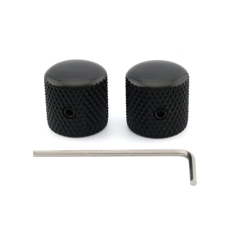 Musiclily Pro 1/4" Steel Fine Knurled Dome Knobs Universal Fitting Control Knobs with Set Screw for Electric Guitar or Bass, Black (Set of 2)