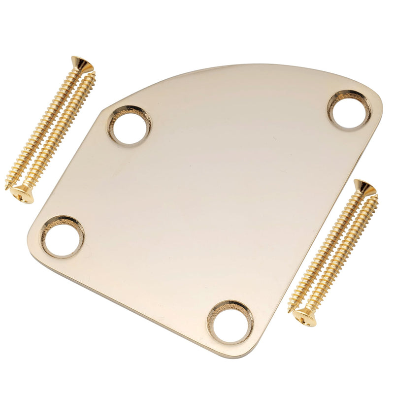 Musiclily Pro Steel Curved Guitar Neck Plate with Screws for Strat Tele Style Electric Guitar or Bass, Gold