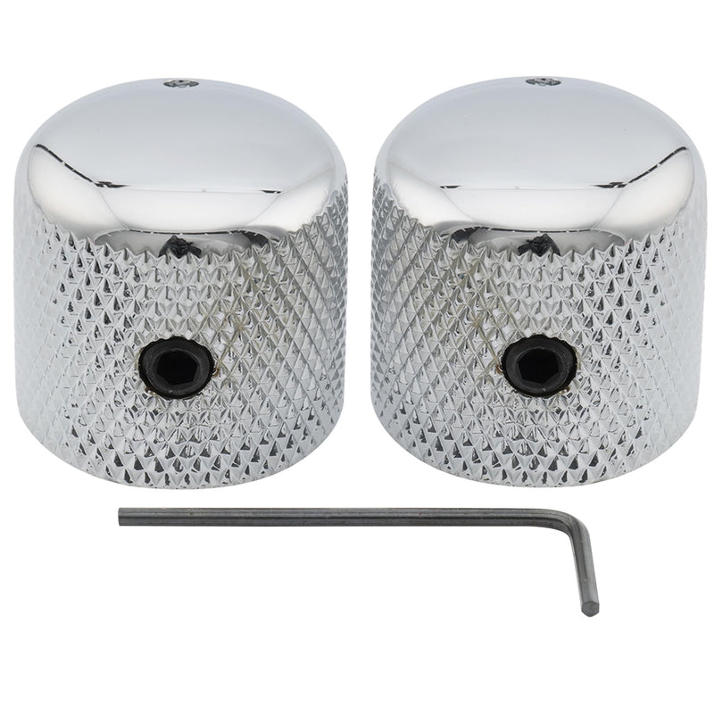 Musiclily Pro 1/4" Steel Fine Knurled Dome Knobs Universal Fitting Control Knobs with Set Screw and Indicator Dot for Electric Guitar or Bass, Chrome (Set of 2)