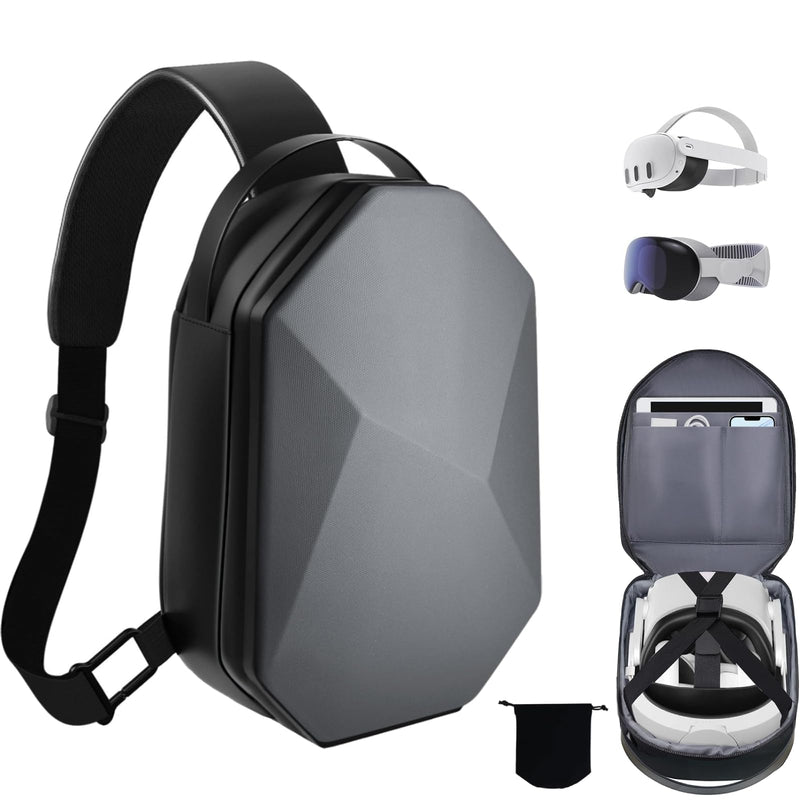 Hard Carrying Case for Meta Quest 3/Oculus Quest 2/Vision Pro VR Headset,Compatible with Head Strap with Battery, VR Gaming Accessories,Fashion Design for Travel and Storage Black